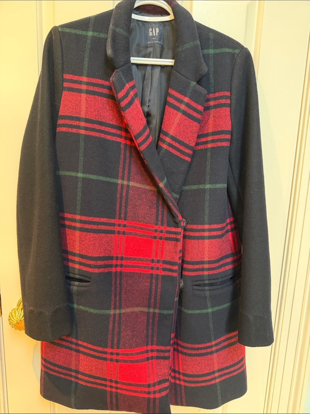 GAP sz S Plaid Front Solid Back Coat Recycled Wool Blend **see desc** collegiate
